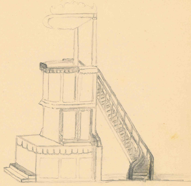 Kanzelaltar, Seitenansicht mit Treppe, Skizze